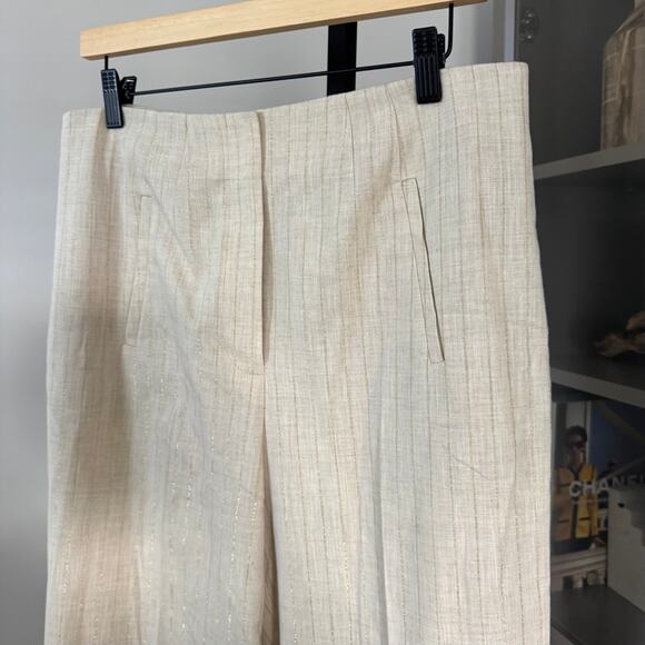 Veronica Beard Jude Natural Gold Straight Leg Pants 10 NEW Metallic Pinstripe - Picture 3 of 7